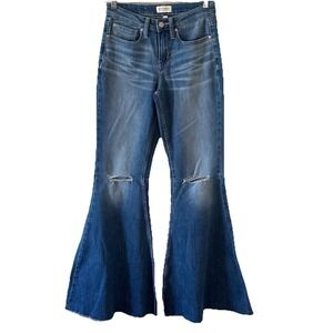 Shyanne Womens Blue Super Flare Leg Destructed Fray Hem Jeans Size 29 Inseam 34"